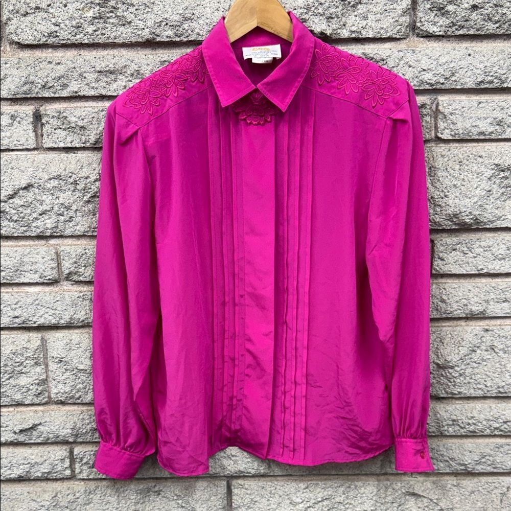 Vintage Elite Magenta Blouse with Floral Details
